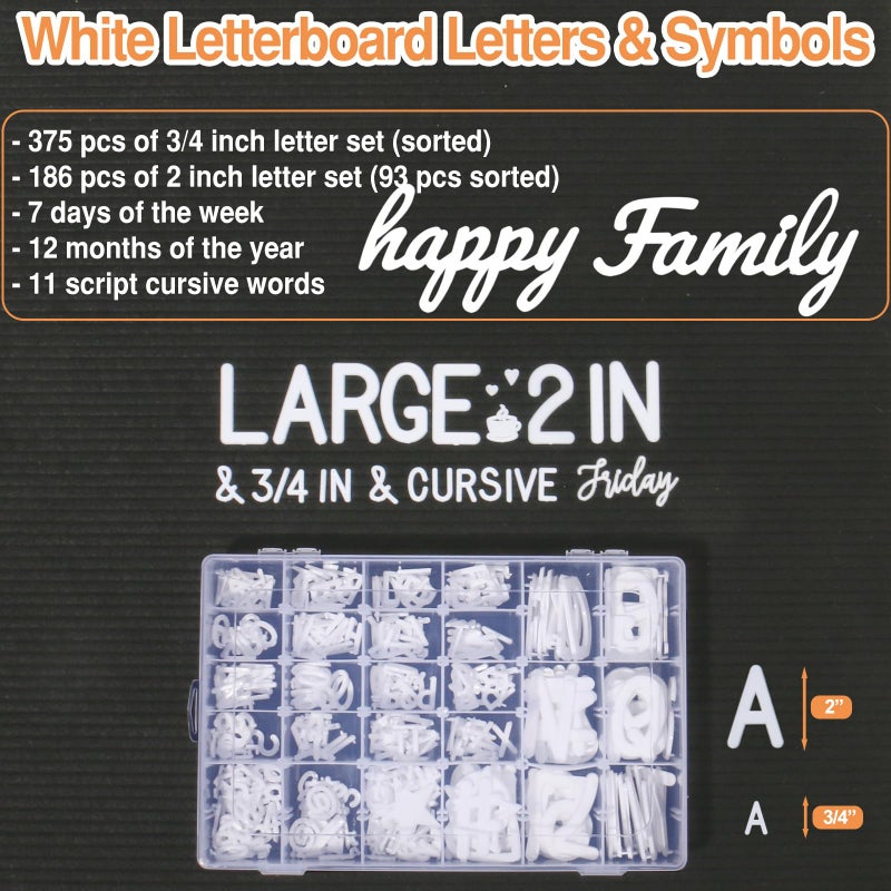 Big Role 559 Extra White Letters With Organizer for Changeable Felt Board (3/4 Inch and 2 Inch) + 11 Cursive Words + 12 Months + 7 Days + Pre-Cut Plastic Letters - Image 2